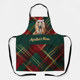 Tablier Rouge Vert Carreaux et Chien Afghan Hound Noël