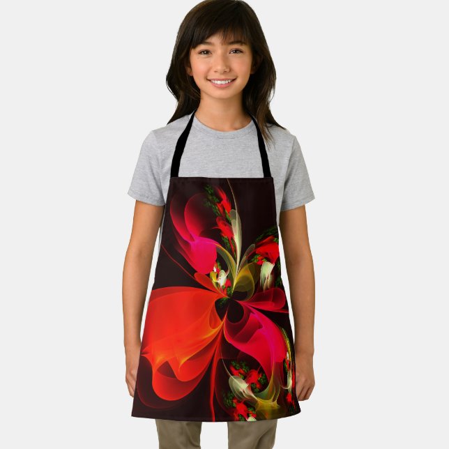 Tablier Rouge Vert Floral Moderne Art Abstrait Motif #02 (Insitu)