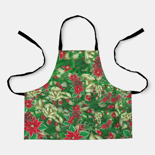 Tablier Rubans Feuille Poinsettia Fir Noël Floral | (Recto)