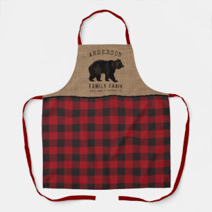 Tablier Rustic Bear Family Cabine Red Buffalo Plaid Burlap