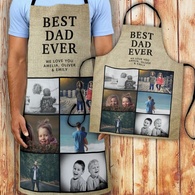 Tablier Rustic Meilleur Papa Jamais Personnalisé 6 Photo C (Créateur téléchargé)