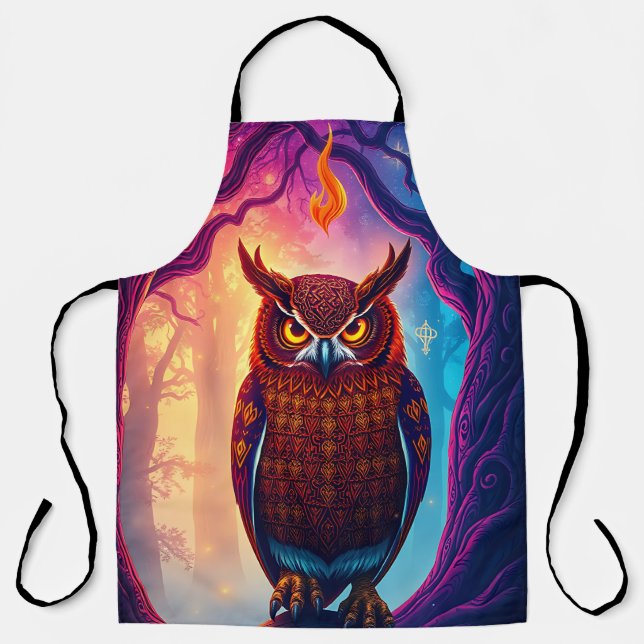 Tablier Rustic Owl Art: Earth Tone Woodland (Recto)