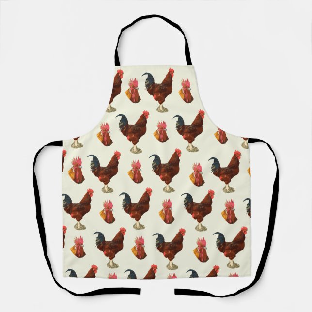 Tablier Rustique Agritourisme Aquarelle Coq poulet (Recto)