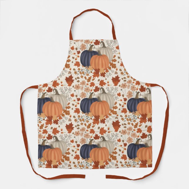 Tablier Rustique Automne Citrouille Feuille Fleur sauvage (Recto)