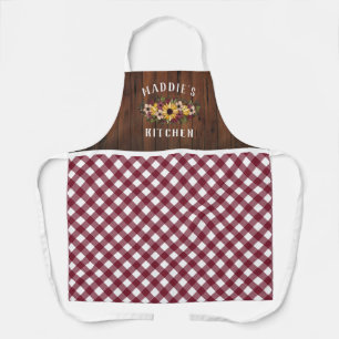 Tablier Rustique Bourgogne En vichy Floral Bouquet Ajouter