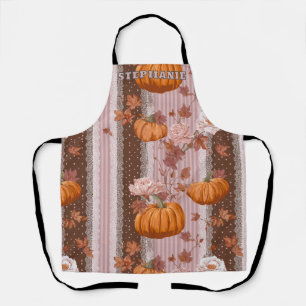 Tablier Rustique Citrouilles d'automne & dentelle fleurie 