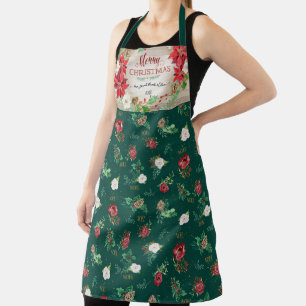 Tablier Rustique Joyeux Noël Bourgogne Poinsettia Floral