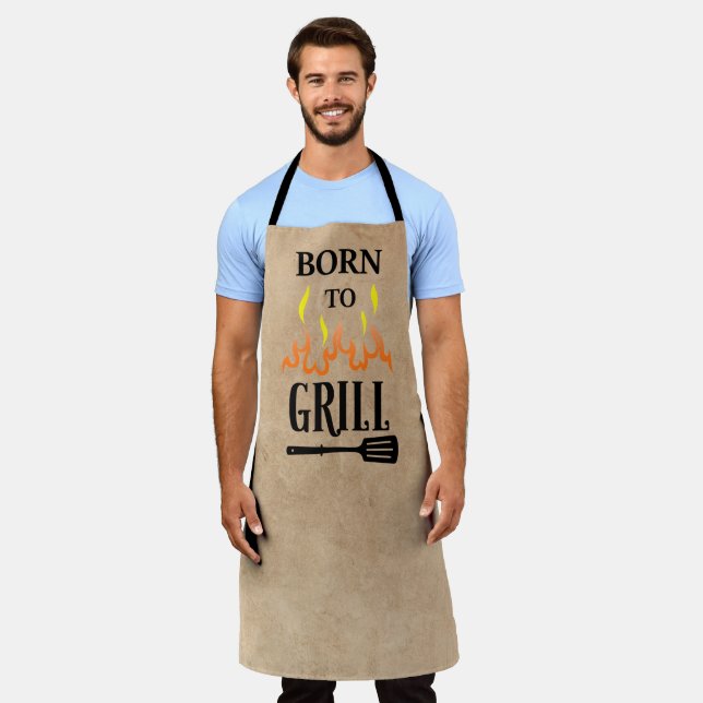 Tablier Rustique Né à Grill Tan Black Grill BBQ Flame (Porté)