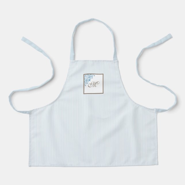 Tablier S French Blue Stripe Fleur de Lis Script Monogramm (Recto)