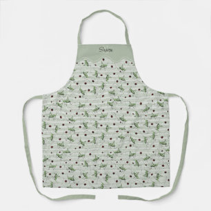 Tablier Sage Green Pinstripe Grasshopper Ladybug Jardinage