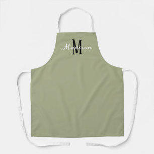 Tablier Sage Green White Script Monogramme personnalisé