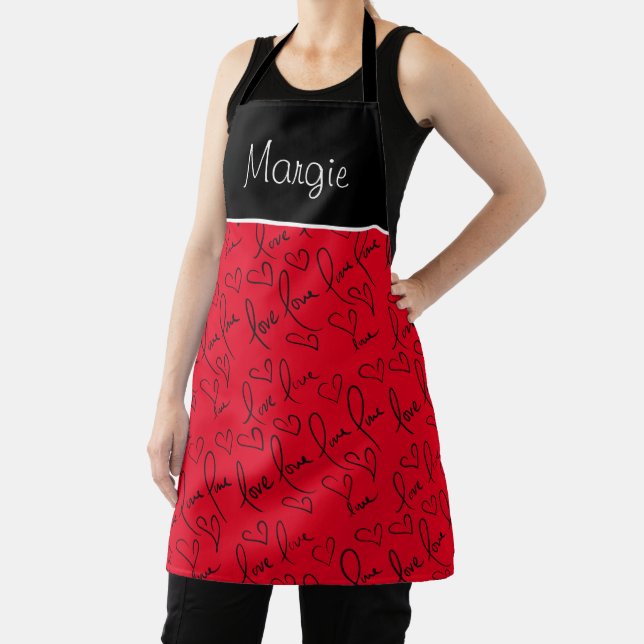 Tablier Saint-Valentin lettrage manuel coeurs d'amour nom (Insitu)
