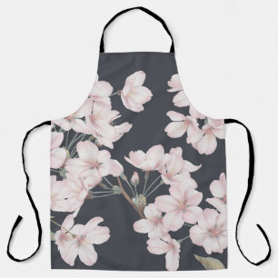 Tablier Sakura floral, gris foncé, motif transparent.