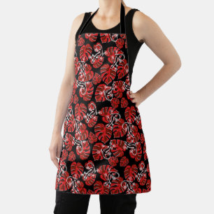 Tablier Salamandre Répétante Et Motif Feuille Rouge