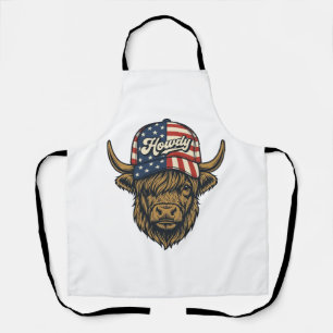 Tablier Salut Vache Highland Patriotique Design Western Vi