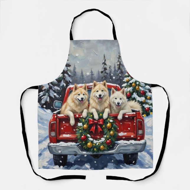 Tablier Samoyed Christmas Red Truck Holiday (Recto)