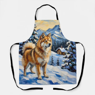Tablier Samoyède vintage dans un paysage de Noël alpin