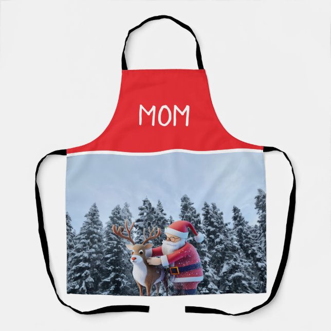 Tablier Santa and Rudolf Mom Chef All-Over Print Apron (Recto)