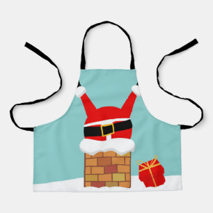 Tablier Santa Claus stuck in the chimney on the roof