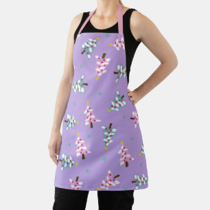 Tablier Sapin de Noël pastel rose bleu violet amusant