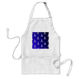 Tablier Sapins de Noël argent sur bleu cobalt
