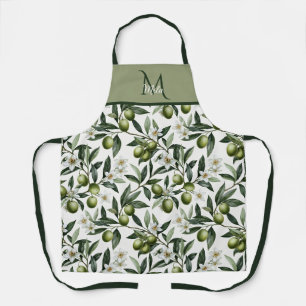 Tablier Sauge Olive Français Campagne Aquarelle Nom Person