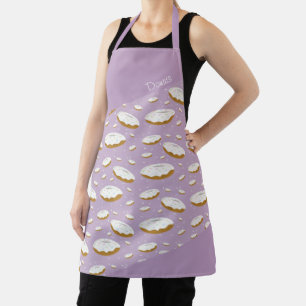 Tablier Saupoudrer de beignes violet blanc souriant Motif 