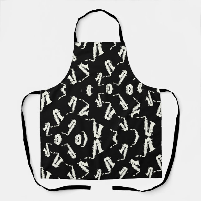 Tablier Saxophone Jazz Noir Et Blanc Motif (Recto)