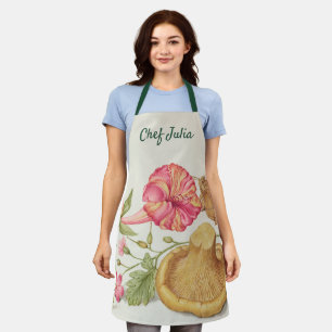Tablier Scène de jardin avec fleurs, papillon et champigno