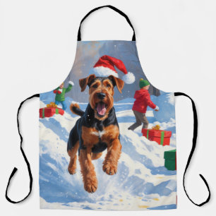 Tablier Scène de neige festive de Noël Airedale