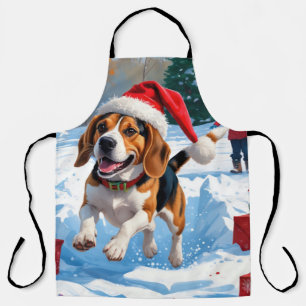 Tablier Scène de neige festive de Noël avec Beagle