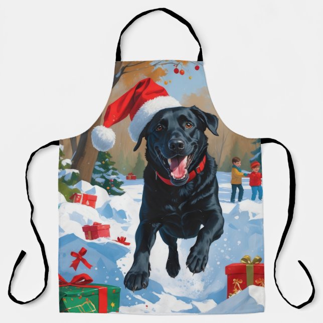 Tablier Scène de Noël du Labrador noir (Recto)