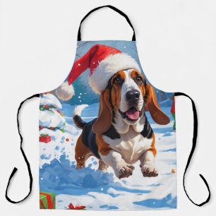 Tablier Scène de Noël festive avec un Basset Hound dans la