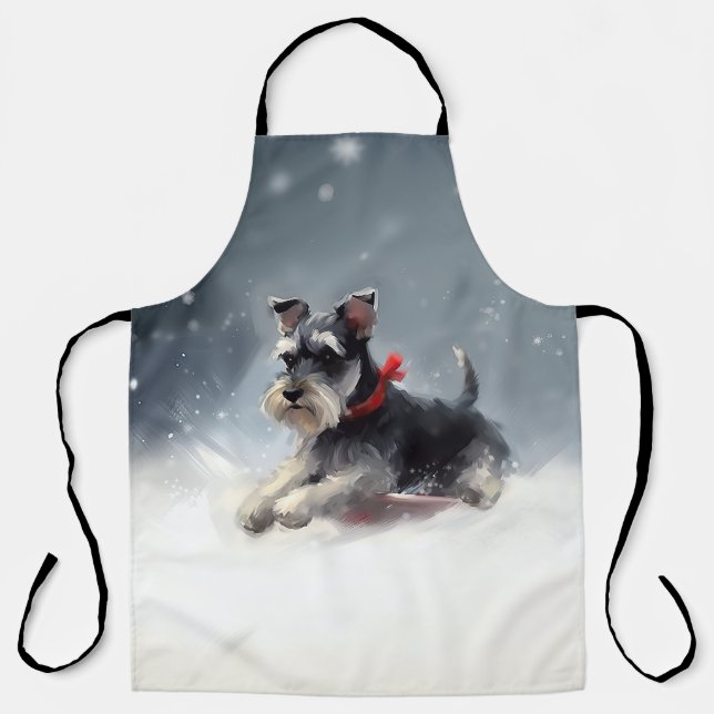 Tablier Schnauzer miniature neige de Noël hiver (Recto)