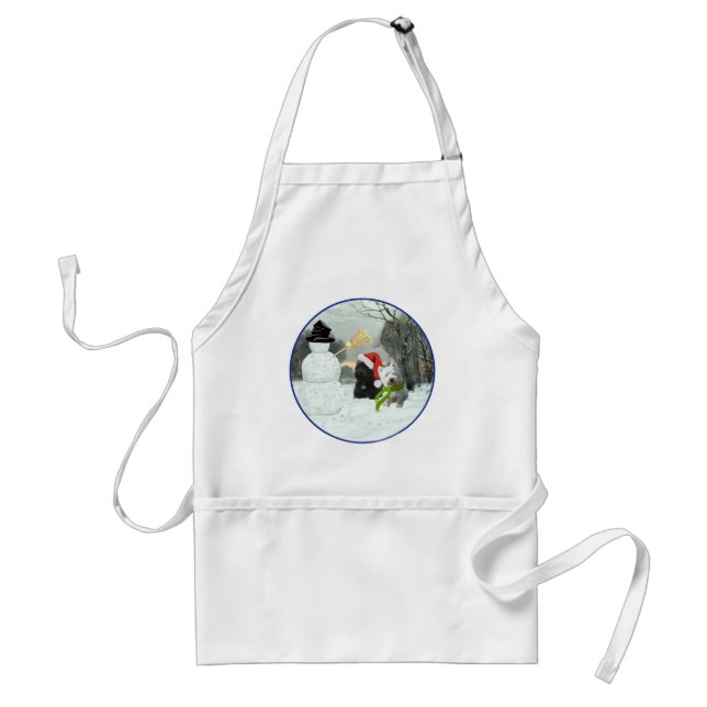 Tablier Scottie et Westie avec Bonhomme de Neige (Devant)
