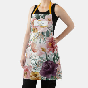 Tablier Script floral d'aquarelle moderne élégant éditable