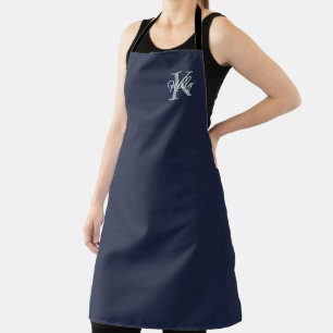 Tablier Script Monogramme bleu marine moderne