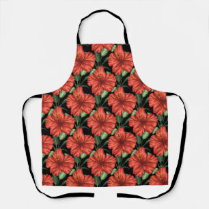 Tablier Seamless pattern Tropical red flowers green leaves