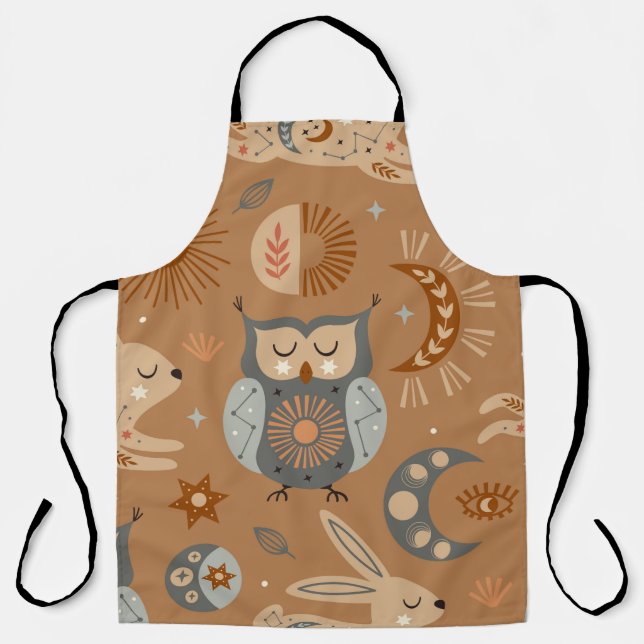 Tablier seamless pattern with celestial owl and hare (Recto)