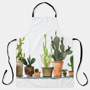 Tablier Sept cactus d'aquarelle vert dessinés à la main 
