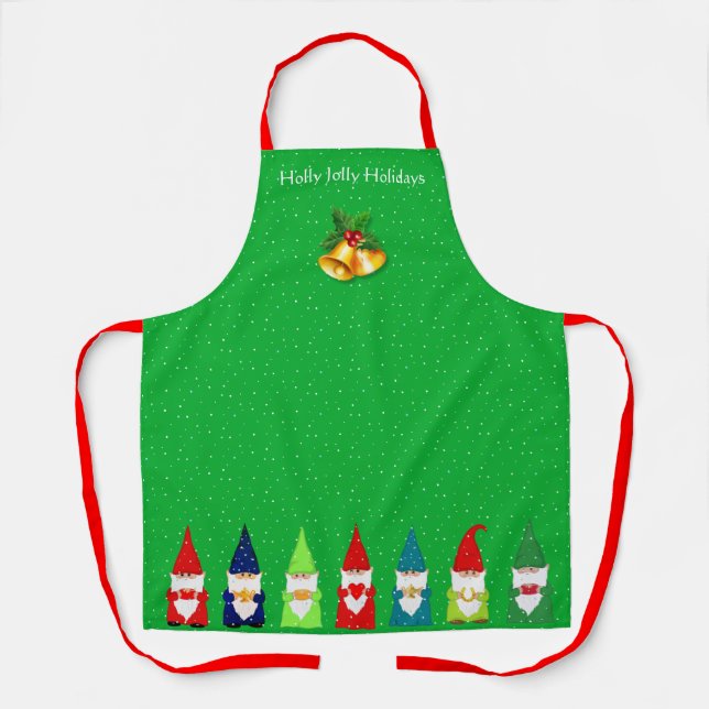 Tablier Sept Gnomes de Noël en vert (Recto)