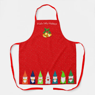 Tablier Sept nains de Noël sur fond rouge