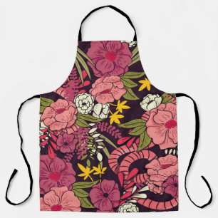 Tablier Serpents de la jungle, fleurs tropicales, motif vi