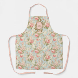 Tablier Shabby Chic Fleurs de Rosier Roses Monogramme