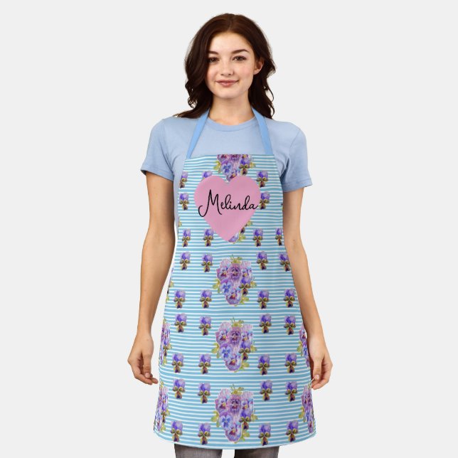 Tablier Shabby Floral Pastel Blue Christmas Girls Name (Porté)