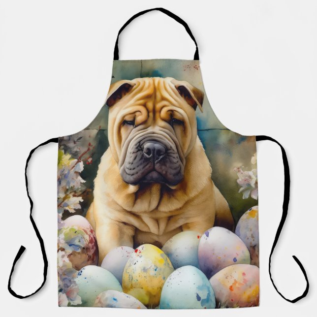 Tablier Shar Pei Chien avec Oeufs de Pâques Vacances (Recto)