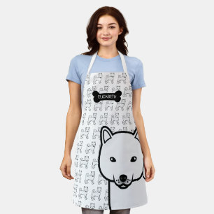 Tablier Shiba Inu Blanc Chien de Dessin Animé Mignon & Nom