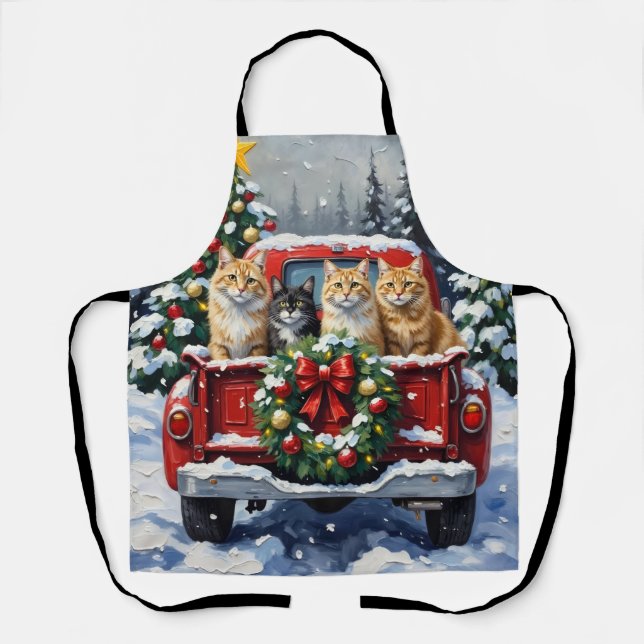Tablier Siberian Cat Christmas Red Truck Holiday (Recto)