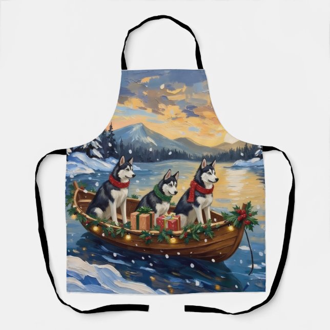 Tablier Siberian Husky Christmas Boat Holiday (Recto)