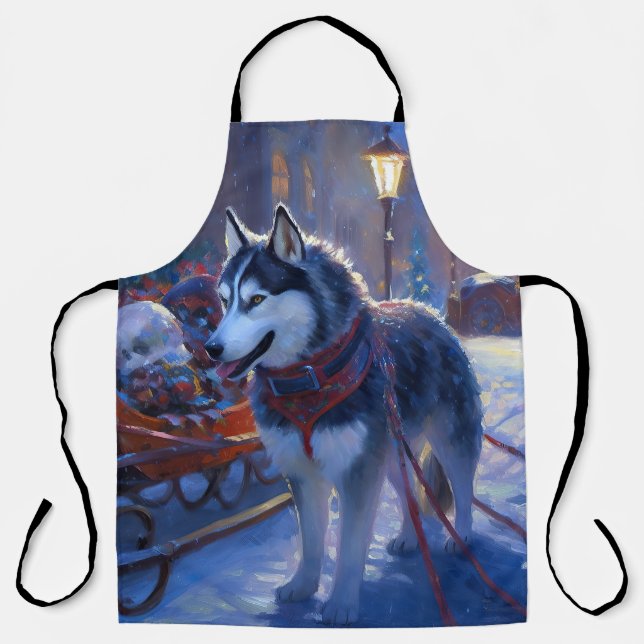 Tablier Siberian Husky Saison de Noël festive (Recto)